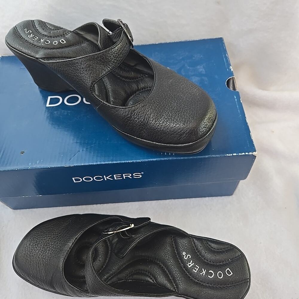 Women's Docker Black Leather Comfort Slip On Mules Size 7